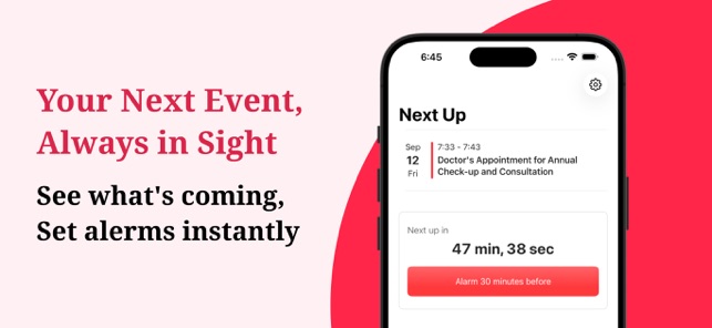 Remino app home screen showing upcoming events